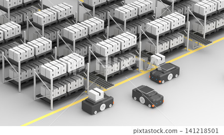 AGV with boxes delivers them to the conveyor belt, which then transfers them to the warehouse. AGV with boxes delivers them to the conveyor belt, which then transfers them to the warehouse. 141218501