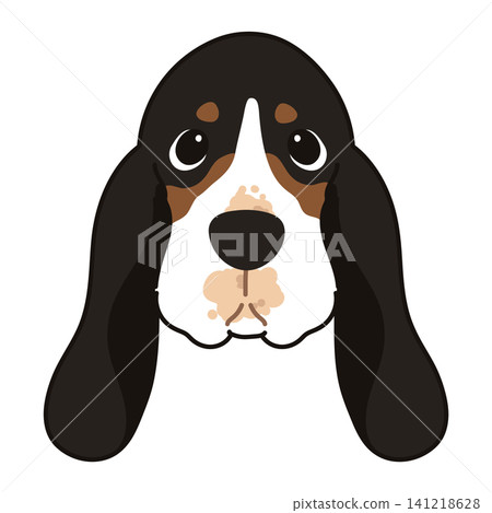 A simple and cute illustration of a tricolor Basset Hound's face, with outlines. A simple and cute illustration of a tricolor Basset Hound's face, with outlines. 141218628