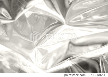 Close-up of silver foil texture with reflective metallic abstract surface and shiny folds Close-up of silver foil texture with reflective metallic abstract surface and shiny folds 141218651