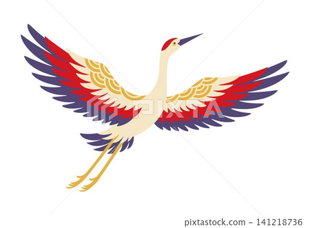 Japanese crane bird, New Year holiday symbol of Japan cartoon character. Red crowned crane or Tancho bird flying with spread wings in Asian ornament for Japanese New Year decoration and Oshogatsu Japanese crane bird, New Year holiday symbol of Japan cartoon character. Red crowned crane or Tancho bird flying with spread wings in Asian ornament for Japanese New Year decoration and Oshogatsu 141218736