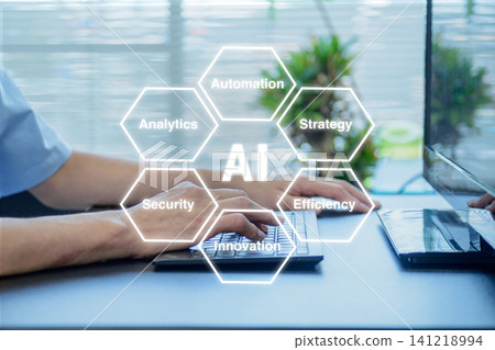 Business scenarios, AI-powered digital workflows, cloud computing, DX, and digital network imagery. Business scenarios, AI-powered digital workflows, cloud computing, DX, and digital network imagery. 141218994