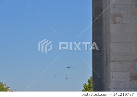 Air force visible over the Arc de Triomphe during a rehearsal for Bastille Day in Paris (July 9, 2026) Air force visible over the Arc de Triomphe during a rehearsal for Bastille Day in Paris (July 9, 2026) 141219757