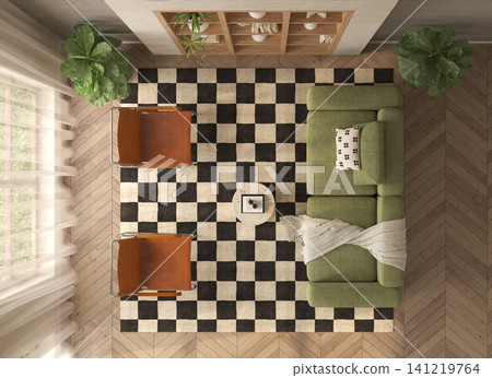 Mid century style conceptual dopamine interior room top view 141219764