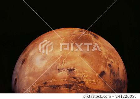 Mars, the red planet, shines against the dark void of space. Elements of this image furnished by NASA Mars, the red planet, shines against the dark void of space. Elements of this image furnished by NASA 141220053