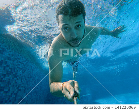 Immersive Underwater UGC View of Man Diving in Pool Immersive Underwater UGC View of Man Diving in Pool 141220069