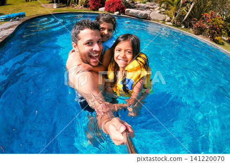 Happy Family UGC Selfie in Swimming Pool Happy Family UGC Selfie in Swimming Pool 141220070