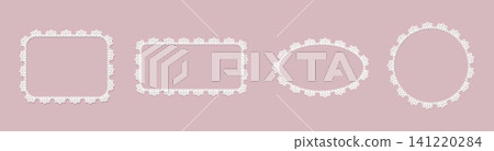 Vintage lace frame with delicate floral border and ornate doily pattern, perfect for romantic wedding invitations, valentine cards, or decorative design projects Vintage lace frame with delicate floral border and ornate doily pattern, perfect for romantic wedding invitations, valentine cards, or decorative design projects 141220284