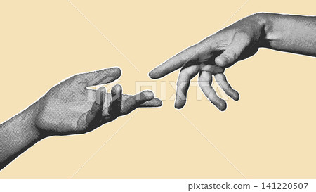 Halftone Hands Reaching Touching Fingertip Beige Illustration Halftone Hands Reaching Touching Fingertip Beige Illustration 141220507