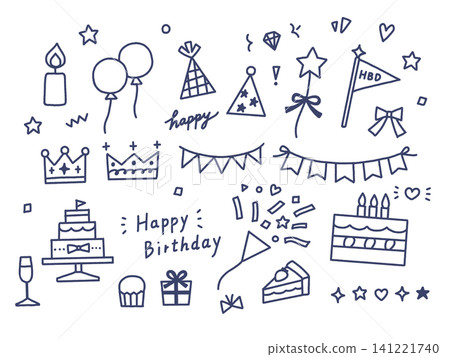 手繪風格生日插畫(線稿) 手繪風格生日插畫(線稿) 141221740