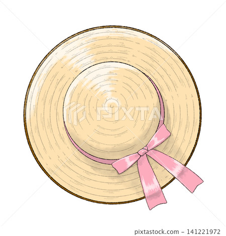 A simple illustration of a straw hat (pink), viewed from directly above. A simple illustration of a straw hat (pink), viewed from directly above. 141221972