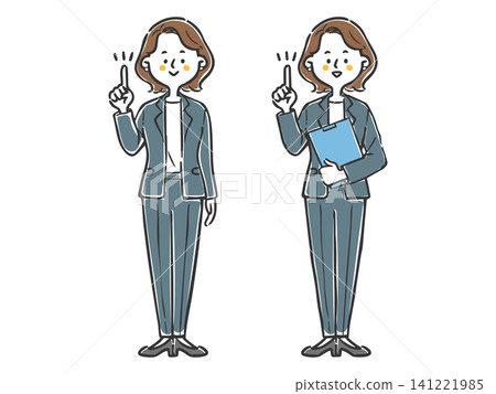 職業婦女指著手指,全身,向量圖 職業婦女指著手指,全身,向量圖 141221985