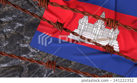 Cambodia Flag Behind Rusty Barbed Wire Border 3d Cambodia Flag Behind Rusty Barbed Wire Border 3d 141222352