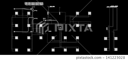 3D illustration of building, construction, and piping 3D illustration of building, construction, and piping 141223028