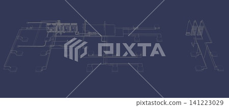 3D illustration of building, construction, and piping 3D illustration of building, construction, and piping 141223029