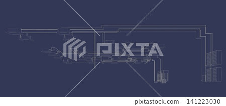3D illustration of building, construction, and piping 3D illustration of building, construction, and piping 141223030