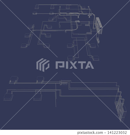 3D illustration of building, construction, and piping 141223032
