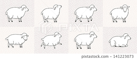 Cute and whimsical sheep card set: Gentle and stylish line art illustrations for the Year of the Sheep 141223073
