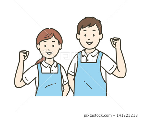 Upper body illustration of male and female caregivers doing a fist pump Upper body illustration of male and female caregivers doing a fist pump 141223218