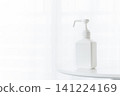 Hand sanitizer alcohol spray bottle, white, copy space, hygiene 141224169