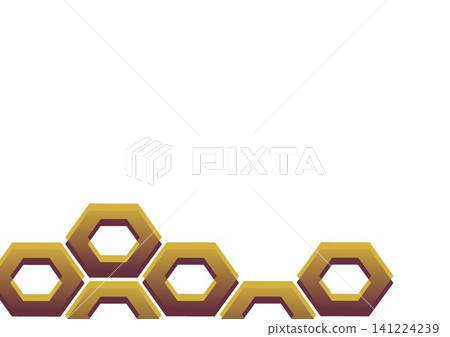 Abstract Gold 6 Piece Hexagon Frame Horizontal Bottom Border on White Background Abstract Gold 6 Piece Hexagon Frame Horizontal Bottom Border on White Background 141224239
