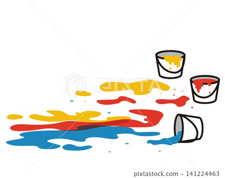 A vector graphic of a bucket overflowing with three colors of paint, perfect for art and creative backgrounds. A vector graphic of a bucket overflowing with three colors of paint, perfect for art and creative backgrounds. 141224463