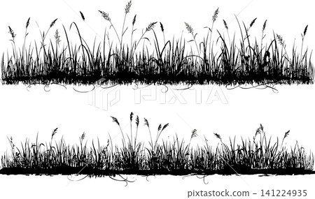 Wild Grass Field Sketch in Minimalist Black and White Line Art Style Wild Grass Field Sketch in Minimalist Black and White Line Art Style 141224935