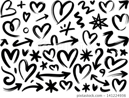 Love Hearts and Stars Doodle Illustration in Black and White Sketch Style Love Hearts and Stars Doodle Illustration in Black and White Sketch Style 141224936