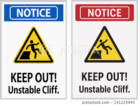 Set of Notice Keep Out Unstable Cliff Warning Sign Vector Safety Hazard Symbol Set of Notice Keep Out Unstable Cliff Warning Sign Vector Safety Hazard Symbol 141224940