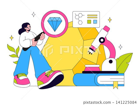 Mineralogist Vector Illustration Featuring Gemstone Analysis, Geological Research, Mineral Exploration, Mining, and Laboratory Science Mineralogist Vector Illustration Featuring Gemstone Analysis, Geological Research, Mineral Exploration, Mining, and Laboratory Science 141225084