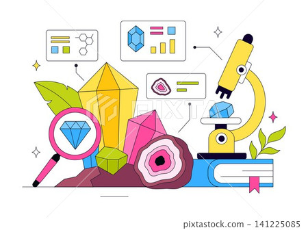 Mineralogist Vector Illustration Featuring Gemstone Analysis, Geological Research, Mineral Exploration, Mining, and Laboratory Science Mineralogist Vector Illustration Featuring Gemstone Analysis, Geological Research, Mineral Exploration, Mining, and Laboratory Science 141225085