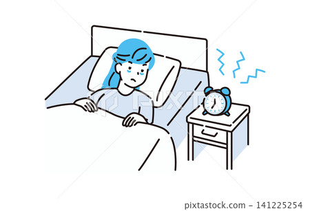 A woman struggling with her alarm clock on sleepless nights. A woman struggling with her alarm clock on sleepless nights. 141225254