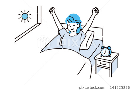 清晨,一位女士在床上伸懶腰。 清晨,一位女士在床上伸懶腰。 141225256