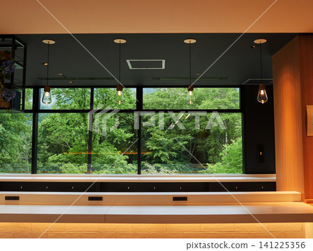 A view of the cafe in the observation room of the Shinhotaka Ropeway, a popular summer tourist spot. A view of the cafe in the observation room of the Shinhotaka Ropeway, a popular summer tourist spot. 141225356