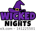 Halloween Witch Hat with Wicked Text Typography Vector Illustration on White Background 141225501