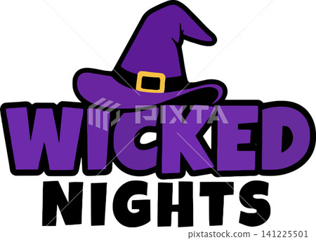 Halloween Witch Hat with Wicked Text Typography Vector Illustration on White Background Halloween Witch Hat with Wicked Text Typography Vector Illustration on White Background 141225501