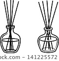 Line drawing of a dual-chamber vase holding a stylized flower arrangement 141225572