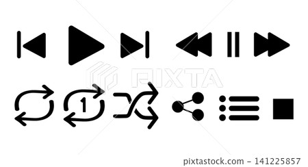 A set of simple control icons for use with music players and video playback apps. A set of simple control icons for use with music players and video playback apps. 141225857