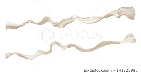 Luxury ivory sheer pleated chiffon fabric flowing isolated on white background 3D render Luxury ivory sheer pleated chiffon fabric flowing isolated on white background 3D render 141225983