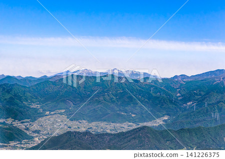 View from the summit of Mt. Genjiro and the snow-capped Yatsugatake mountain range. View from the summit of Mt. Genjiro and the snow-capped Yatsugatake mountain range. 141226375