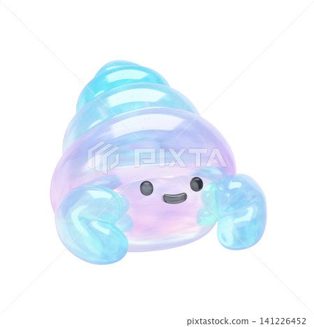 Cute and dreamy puffy sticker-style 3D sea creature icons: Hermit crab Cute and dreamy puffy sticker-style 3D sea creature icons: Hermit crab 141226452