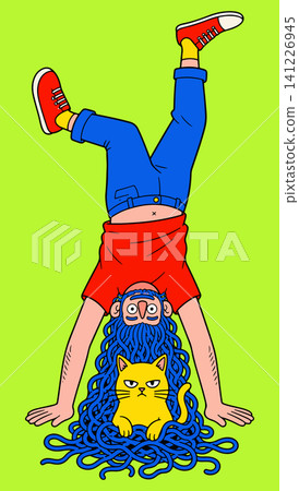 Person Doing a Handstand with a Cat Person Doing a Handstand with a Cat 141226945