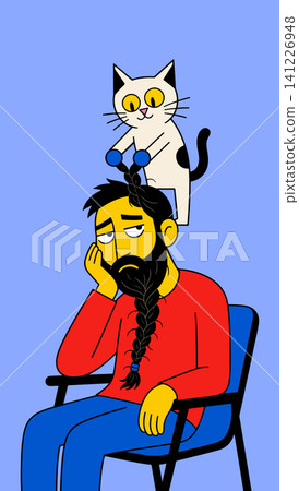 Cat Braiding Man's Hair Cat Braiding Man's Hair 141226948