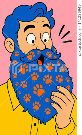 Man with Blue Beard Covered in Orange Paw Prints Man with Blue Beard Covered in Orange Paw Prints 141226949