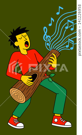 Man Playing a Log Guitar Man Playing a Log Guitar 141226958