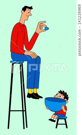 Father and Son with Different Sized Bowls Father and Son with Different Sized Bowls 141226969