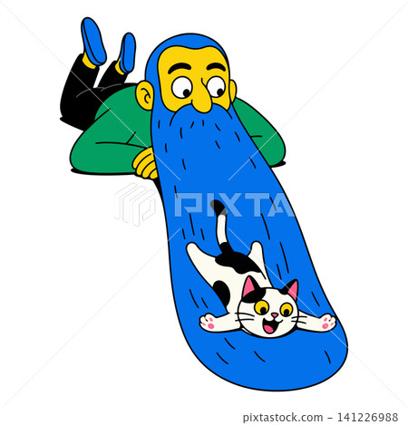 Man with Long Beard and Playful Cat Man with Long Beard and Playful Cat 141226988