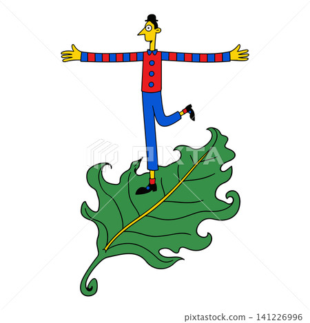 Cartoon Man Balancing on a Leaf Cartoon Man Balancing on a Leaf 141226996