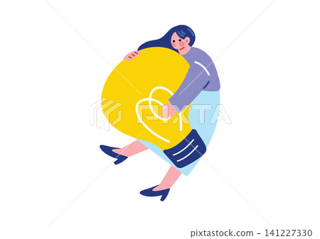 An illustration of a businesswoman having a sudden flash of inspiration. An illustration of a businesswoman having a sudden flash of inspiration. 141227330