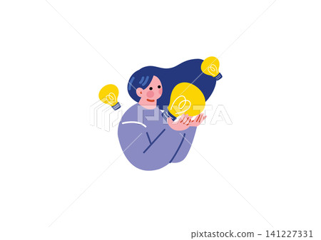 An illustration of a businesswoman having a sudden flash of inspiration. An illustration of a businesswoman having a sudden flash of inspiration. 141227331