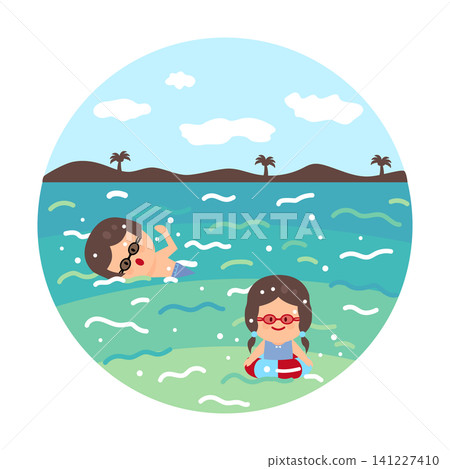 海灘玩耍的插圖 海灘玩耍的插圖 141227410